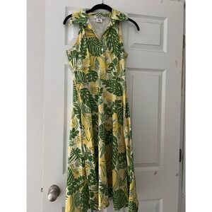 DBY Tropical Leaf Print Midi Dress Sleeveless Green Yellow Size 5/6‎